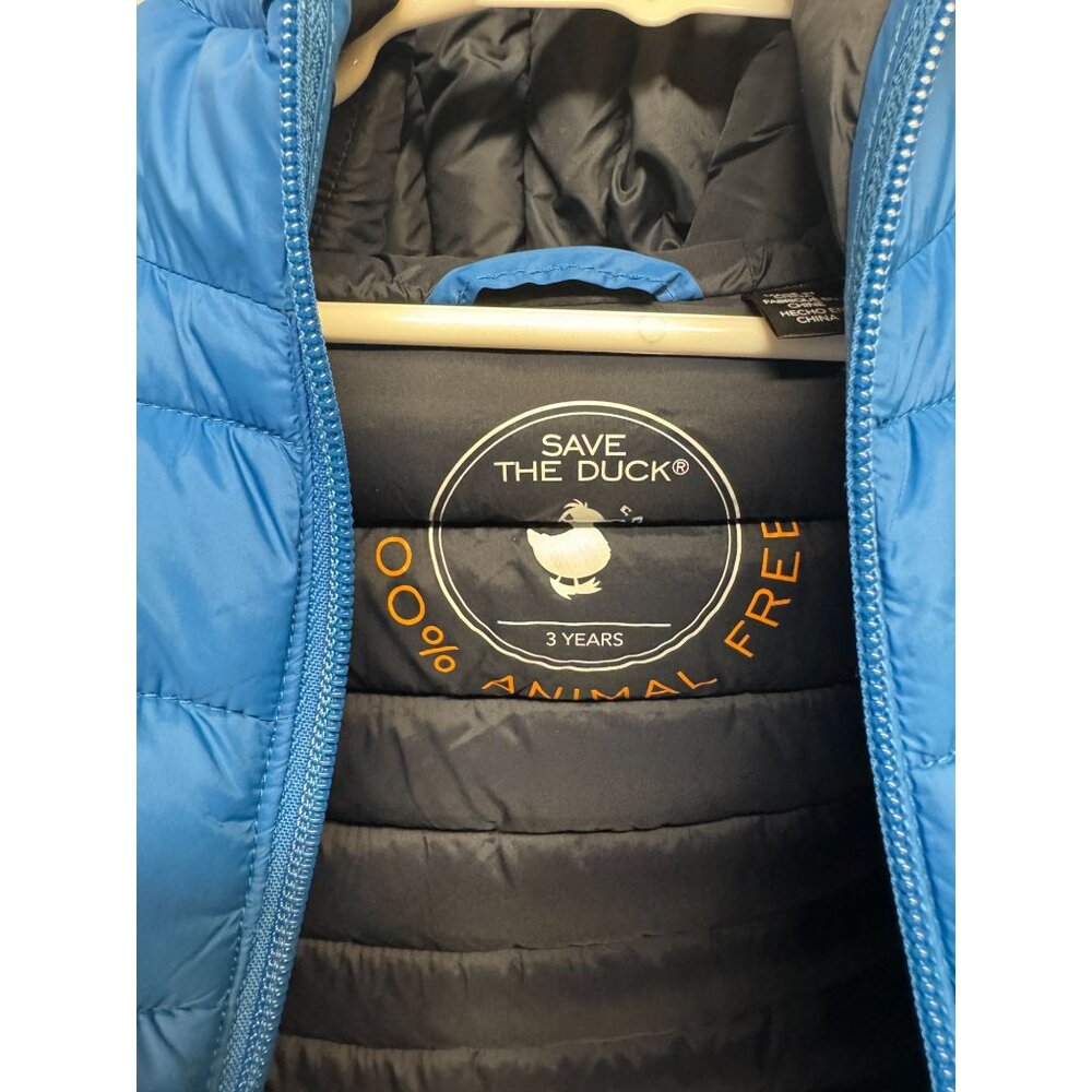 Save The Duck Kids Blue Puffer Coat With Hood Size 3 Years Animal-Free Outerwear - Picture 2 of 14